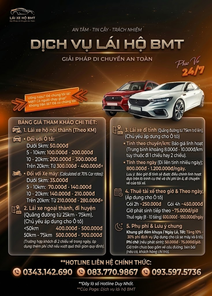 Bảng giá quảng cáo — Dịch vụ lái hộ BMT